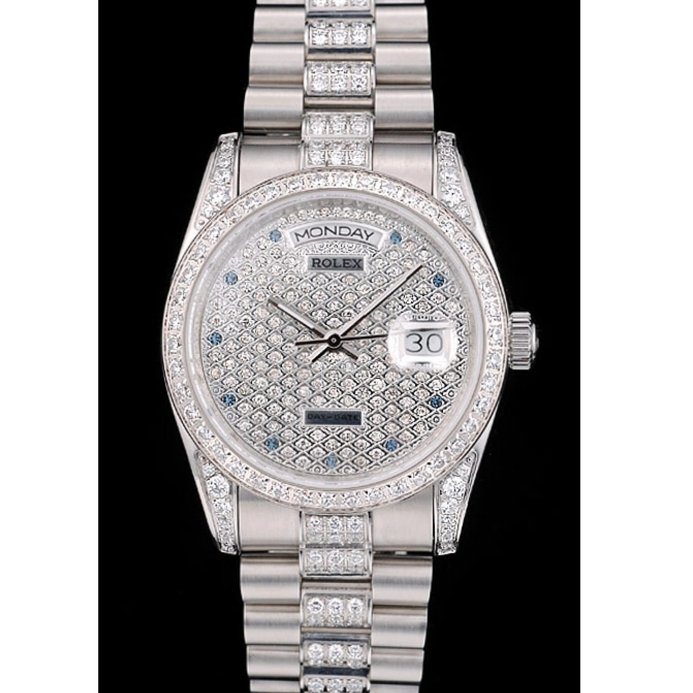 Aaa fake watches Diamond Stainless DayDate Diamond Dial Plated Rolex Plated Bracelet 41986 Steel 0524